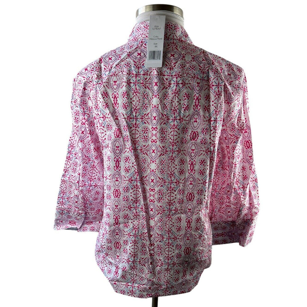 NWT Foxcroft NYC Pinpoint Non Iron Stretch Poplin Shirt Hibiscus Floral XXL - Picture 7 of 8